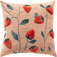 Dutch decor STRAWBERRY - kussenhoes 45x45 cm - aardbeien - Peach Powder - roze - met rits - zonder binnenkussen