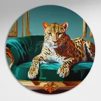 Luxe Panther Print Muurcirkel - Muurcirkel 120x120 cm op Dibond - Sfeervolle Wanddecoratie voor Woonkamer & Slaapkamer