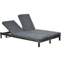 Merax Dubbele Tuinligbed - Polyrattan Loungeligbed voor 2 Personen - 5-Standen Verstelbare Rugleuningen - Met Dikke Kussens - 196 x 120 x 28 cm - Grijs