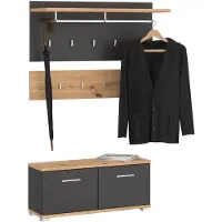 Idimex Garderobeset BILBAO 3-delig, Artisan eik / Kosmos grijs, ideaal voor hal en entree, met 9 haken, kledingstang, hoedenplank en schoenenbank - hoofdafbeelding