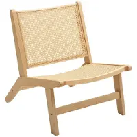 Merax Fauteuil Zonder Armleuningen - Rotan Rugleuning En Zitting - Houten Frame - Leesstoel Voor Woonkamer En Slaapkamer - Houtkleur - 64 x 70 x 74 cm