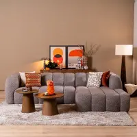 Livin24 Hoekbank Luca bouclé stof bruin/grijs rechts