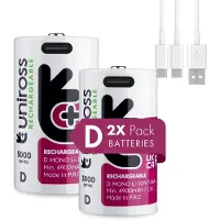 Uniross Batteries Rechargeable Lithium D USB-C 1.5V 2 pack