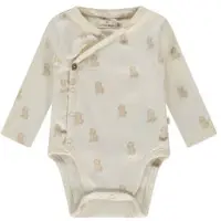 A Tiny Story romper met overslag ecru/lichtbruin Jongens/Meisjes Katoen V-hals - maat 44