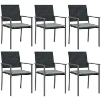 vidaXL Tuinstoelen 6 st met kussens 54x62,5x89 cm poly rattan zwart