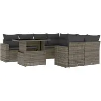 vidaXL 9-delige Loungeset met kussens poly rattan grijs