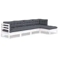 vidaXL 5-delige loungeset voor de tuin met kussens, wit, van grenenhout