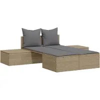 vidaXL Ligbed 2-persoons met kussens poly rattan beige