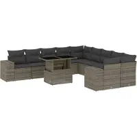 vidaXL 11-delige Loungeset met kussens poly rattan grijs