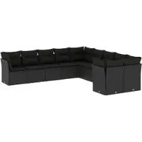 vidaXL 10-delige Loungeset met kussens poly rattan zwart