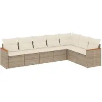 vidaXL 7-delige Loungeset met kussens poly rattan beige