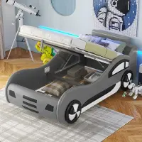 STILVORA Kinderbed met auto-design, 90x200 cm, auto-bed met opbergruimte, inclusief geïntegreerd onderbed en opbergruimte, met lattenbodem, grijs (zonder matras)