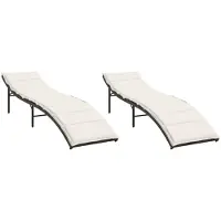 vidaXL Ligstoelen 2 st met kussens poly rattan bruin