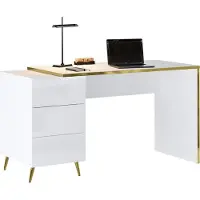 Vente-unique Bureau met lades - Glanzend wit en goud - MARZIALO