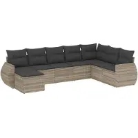 vidaXL 8-delige Loungeset met kussens poly rattan lichtgrijs