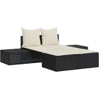 vidaXL Ligbed 2-persoons met kussens poly rattan zwart