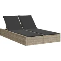 vidaXL Ligbed 2-persoons met kussens poly rattan lichtgrijs
