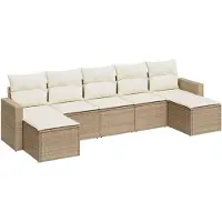 vidaXL 7-delige Loungeset met kussens poly rattan beige