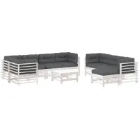 vidaXL 10-delige Loungeset met kussens massief hout wit
