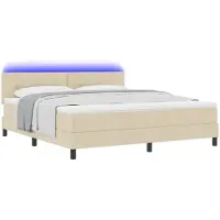 vidaXL Boxspring bed met LED-stripverlichting Crème 180 x 200 cm Stof
