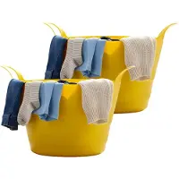 Excellent houseware Flexibele wasmand - 2x - geel - 30 liter - kunststof - 54 x 37 cm - met handvatten