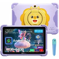 Blackview LINK 1 Kids - Tablet - 16GB RAM - 64GB ROM - 8.68 inch - 5000mAh - Android 16 - Met pen - Beschermhoes - Paars