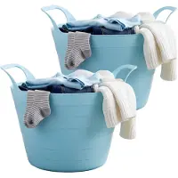 Excellent houseware Flexibele wasmand - 2x - blauw - 30 liter - kunststof - 54 x 37 cm - met handvatten