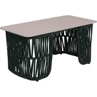 Mendler Loungetafel -P90, tuintafel balkontafel outdoor, touwvlechtwerk Rope Sintersteen 43x90x45cm ~ groen, blad crème