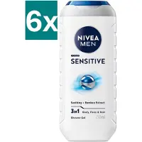 Nivea MEN Sensitive Douchegel - 3-in-1 Shower Gel - Shampoo - Voordeelverpakking - 6 x 500 ml