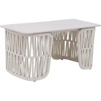 Mendler Loungetafel -P90, tuintafel balkontafel outdoor, touwvlechtwerk Rope Sintersteen 43x90x45cm ~ crème, blad crème
