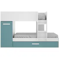 Vente-Unique.nl Stapelbed met slaaplade en opbergruimtes 3 x 90 x 190 cm - Wit, naturel en blauw - ANTHONY