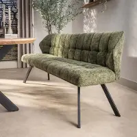 Dimehouse Eetkamerbank Chenille Stof Groen Geblokt 180 cm - Lino