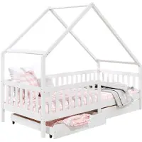 Idimex ALVA-bed in huisvorm, 90 x 200 cm, van massief grenenhout met lades - wit