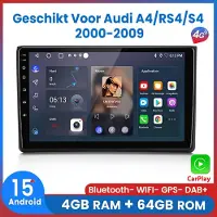 AWESAFE Autoradio - 4GB & 64GB 8-Kern V1PRO - Geschikt Voor Audi A4/RS4/S4 2000 t/m 2009 - Carplay & Android auto - Met navigatie GPS - Radio scherm - 2000 2001 2002 2003 2004 2005 2006 2007 2008 2009