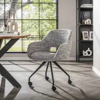 Dimehouse Eetkamerstoel Met Wieltjes Springo Draaibaar Eagle Stof Staalgrijs - Chenille - Scandinavisch & Basic