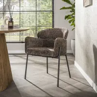 Dimehouse Eetkamerstoel Chenille Bruin met ronde rug en arm - Lola - Chenille - Scandinavisch & Basic