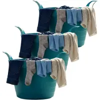 Excellent houseware Flexibele wasmand - 3x - petrol blauw - 30 liter - kunststof - 54 x 37 cm - met handvatten