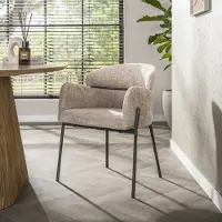 Dimehouse Eetkamerstoel Chenille Zand met ronde rug en arm - Lola - Chenille - Scandinavisch & Basic