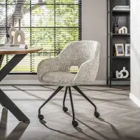 Dimehouse Eetkamerstoel Met Wieltjes Springo Draaibaar Eagle Stof Crème - Chenille - Scandinavisch & Basic