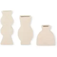 DK Design Daan Kromhout - Vaas - Set van 3 - Organisch - Wit - Keramiek - Cementlook - 11/18/24 cm - Moderne Woondecoratie