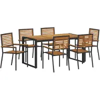 vidaXL Tuin Eettafel Set 7 st Zwart en Bruin poly rattan
