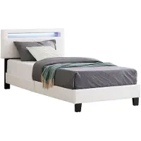 CARO-Möbel Gestoffeerd bed BENITO 90x200 cm, led-verlichting, wit kunstleer