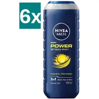 Nivea MEN Power fresh Douchegel - 3-in-1 Shower Gel - Shampoo - Voordeelverpakking - 6 x 500 ml