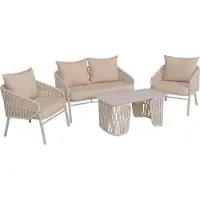 Mendler Tuinset -P90, loungeset tuinlounge bank fauteuil tafel, touwvlechtwerk touwstof/textiel (180 g/m²) ~ crème