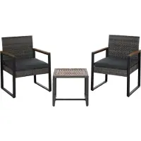 Mendler Polyrotan garnituur -P74, loungeset tuin 2x stoel tafel, acaciahout stof 180 g/m² ~ grijs, bekleding grijs