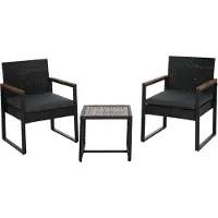 Mendler Polyrotan garnituur -P74, loungeset tuin 2x stoel tafel, acaciahout stof 180 g/m² ~ zwart, bekleding grijs