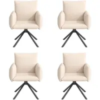 Merax Set van 4 Draaibare Eetkamerstoelen met Armleuningen – Velvet/Fluweel – 360° Draaistoel – Zwarte Metalen Poten – Ergonomisch met Lendensteun – Beige
