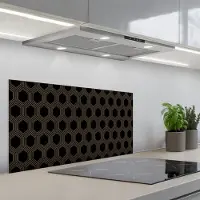 KitchenYeah Spatscherm 90x45 cm - Zelfklevende achterwand Parallel - Goud - Zwart - Bijenraatmotief - Keuken muurbeschermer - Spatwand fornuis