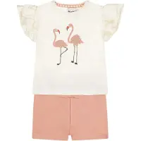 Dirkje T-shirt + korte broek ecru/roze Set Meisjes Stretchkatoen Ronde hals - maat 74