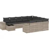 vidaXL 11-delige tuinmeubelset met sofa en kussens, lichtgrijs, polyrotan